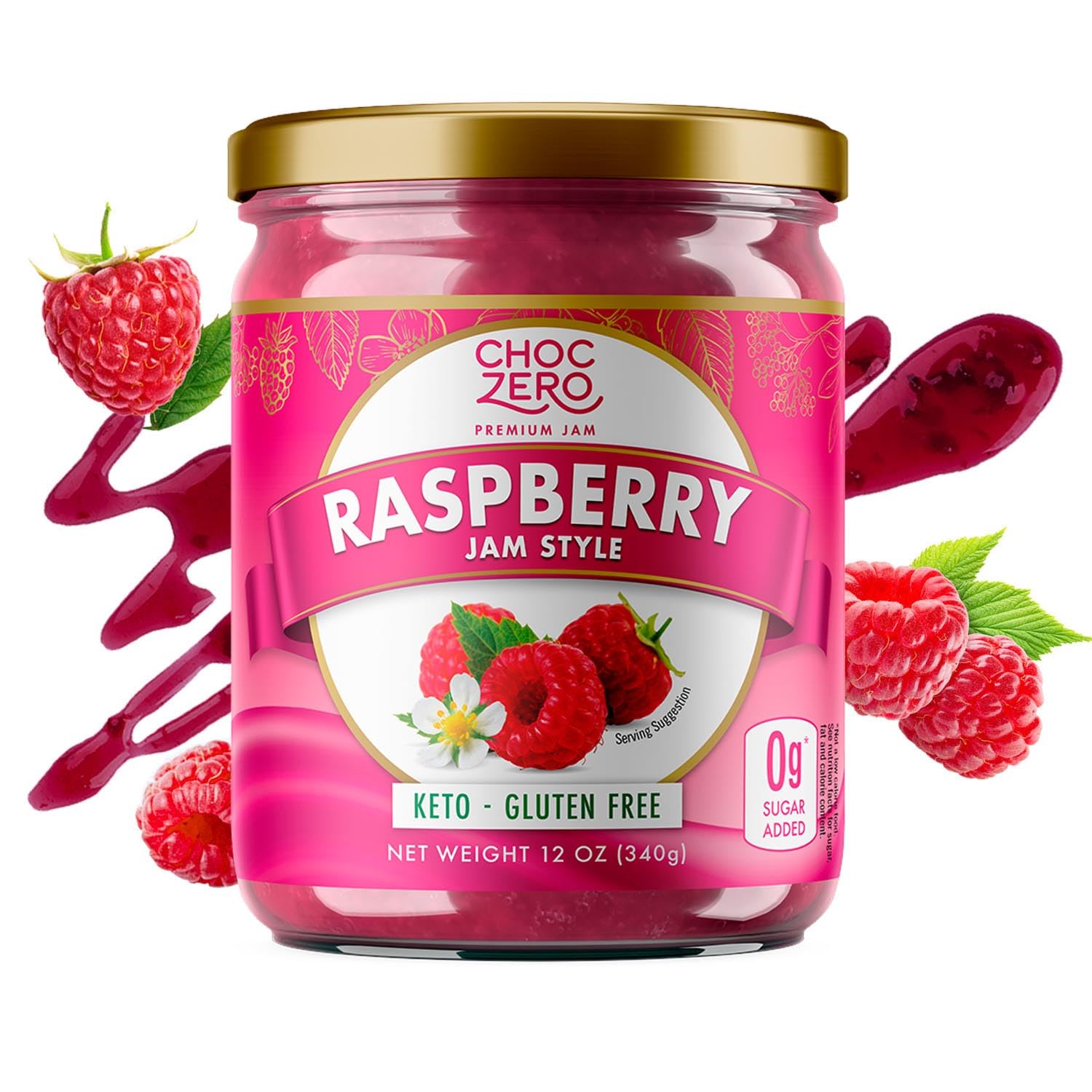 ChocZero Sugar Free Raspberry Jam Preserves - Keto Jelly - Fruit Spread with No Added Sugar (1 Jar, 12oz)