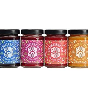 GOOD GOOD No Added Sugar Fruit Jam Variety Pack of 4 - Keto Friendly Jelly - Blueberry, Raspberry, Strawberry and Apricot Jam - Low Carb, Low-Calorie and Vegan - 12oz / 330g Jars