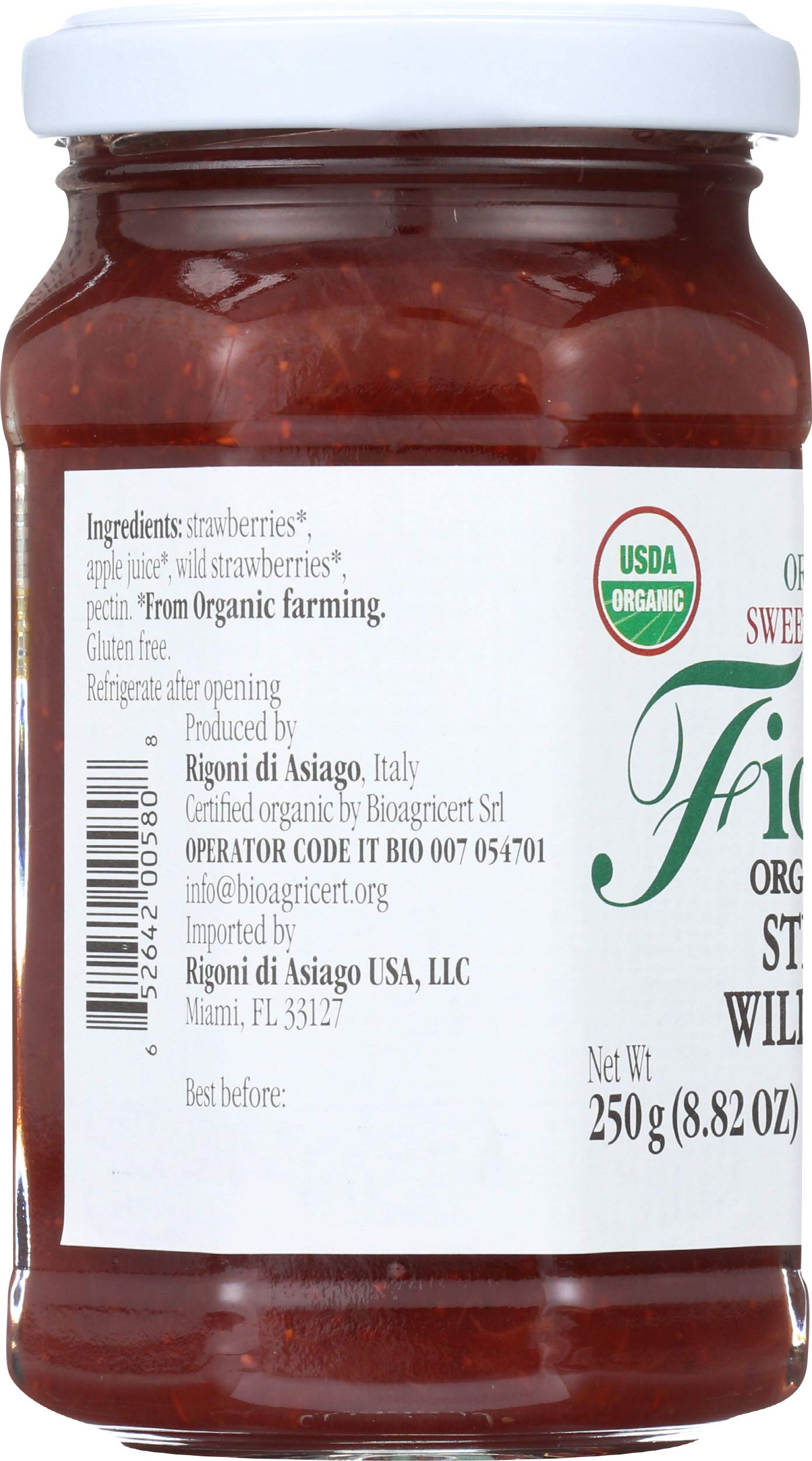 Rigoni Di Asiago Fiordifrutta Organic Fruit Spread, Strawberry, 8.82 Ounce