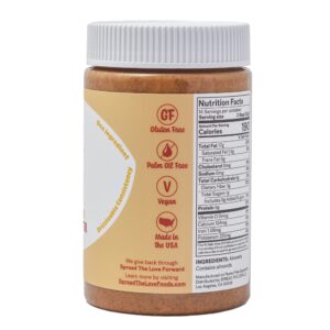 Spread The Love UNSALTED CRUNCH Almond Butter, 16 Ounce, All Natural, Vegan, Gluten Free, Creamy, No Added Salt or Sugar, No Palm Fruit Oil, Not Pasteurized with PPO, Made in California