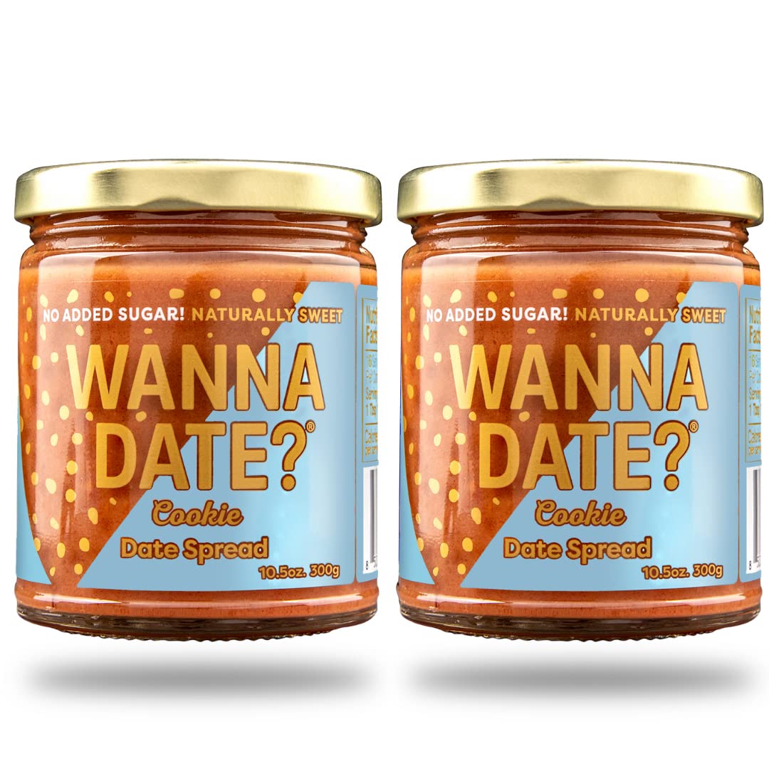 Wanna Date? Cookie Date Spread, Vegan, Paleo Friendly, Gluten-Free, Dairy-Free, Non-GMO, No Added Sugar, Low Calorie, Kosher Certified, Date Sugar Substitute, Sugar Free Alternative (2 Jars) (Cookie)