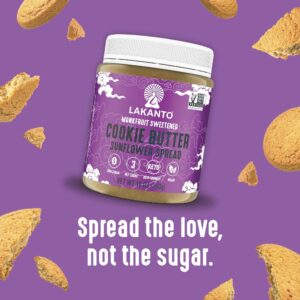 Lakanto Sugar Free Cookie Butter Sunflower Spread - Sweetened with Monk Fruit Sweetener, Keto Diet Friendly, 3 Net Carbs, Vegan, Non GMO, Sandwiches, Toast, Smoothies, Cereal, Oatmeal, More - 10 oz