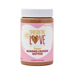 spread the love almond cashew power butter, 16 ounce (all natural, vegan, gluten-free, no salt, no sugar, no palm-oil, no-gmos) (1-pack)