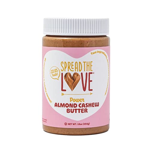 Spread The Love Almond Cashew Power Butter, 16 Ounce (All Natural, Vegan, Gluten-free, No salt, No sugar, No palm-oil, No-GMOs) (1-Pack)