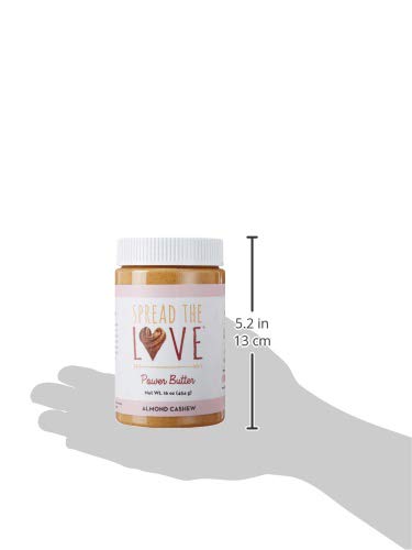 Spread The Love Almond Cashew Power Butter, 16 Ounce (All Natural, Vegan, Gluten-free, No salt, No sugar, No palm-oil, No-GMOs) (1-Pack)