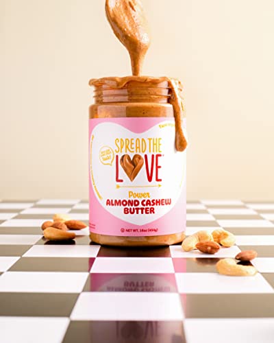 Spread The Love Almond Cashew Power Butter, 16 Ounce (All Natural, Vegan, Gluten-free, No salt, No sugar, No palm-oil, No-GMOs) (1-Pack)