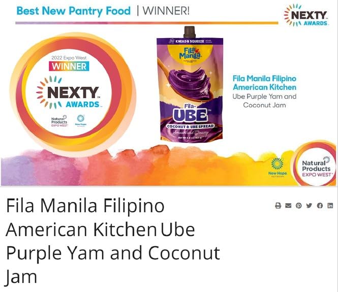 Fila Manila Ube Coconut Spread As Seen on Shark Tank - Award-Winning 5.8 OZ Pouch, Vegan, Gluten Free, Dairy Free, No Red 3, No Red 40, No Ube Extract, No Artificial Colors, No Artificial Flavors, As Seen on TikTok (1 Pack)