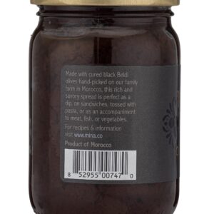 Mina Black Olive Spread, Gourmet Olive Tapenade, 7 oz (200g) - Premium Olive Spread made with Dry Cured Black Olives, Perfect for Appetizers, Dips, and More, Made with Moroccan Olives