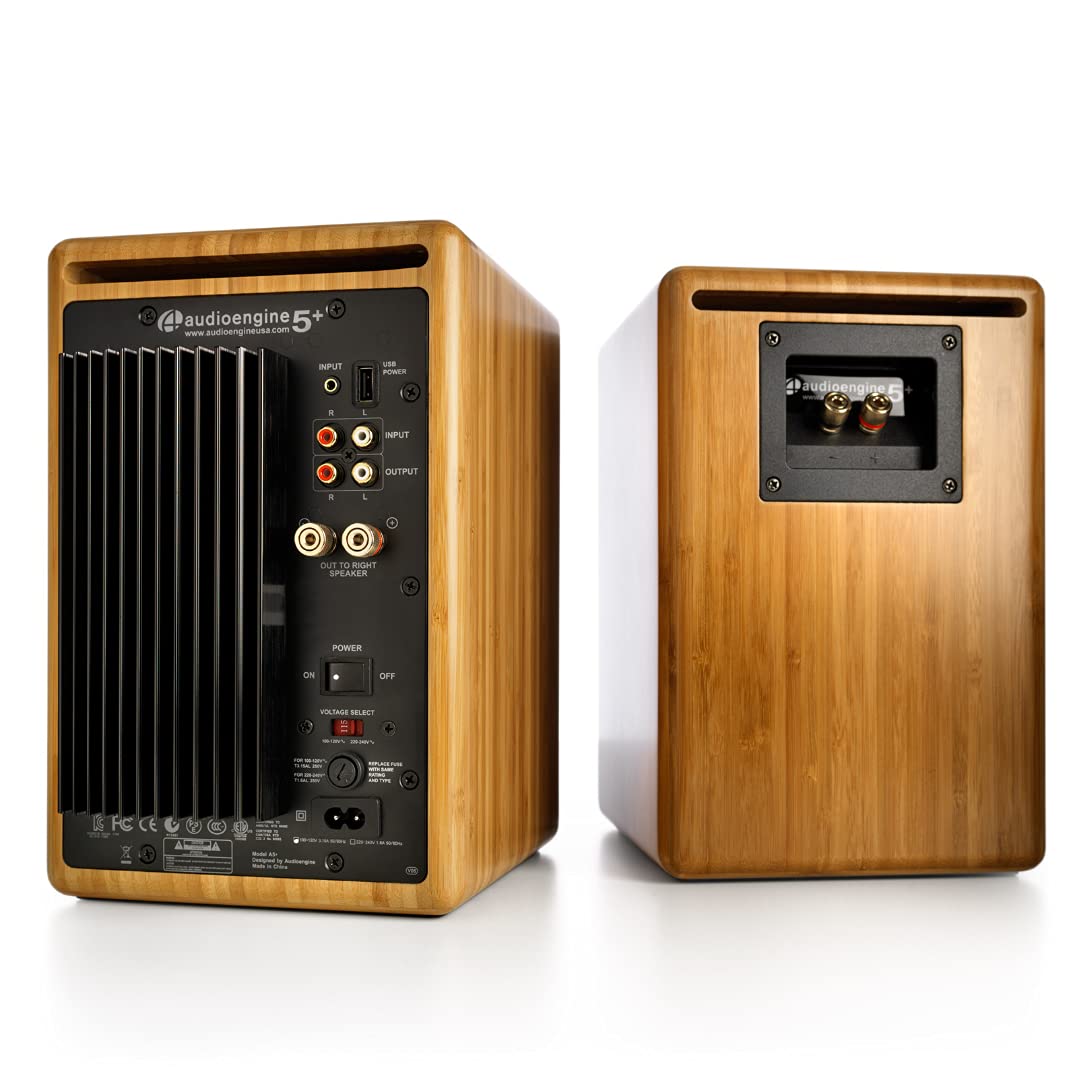 Audioengine A5 Powered Wired Bamboo Bookshelf Speakers - 150W Stereo Speakers for Home, Studio