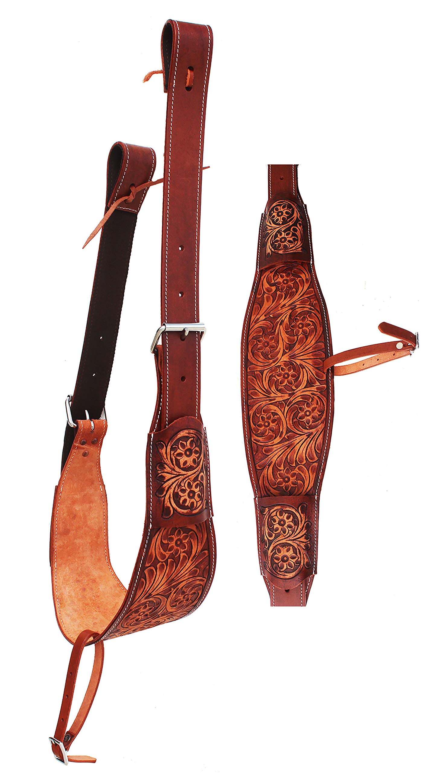 CHALLENGER Horse Western Floral Tooled Leather Rear Flank Back Saddle Cinch Billets 9772AT