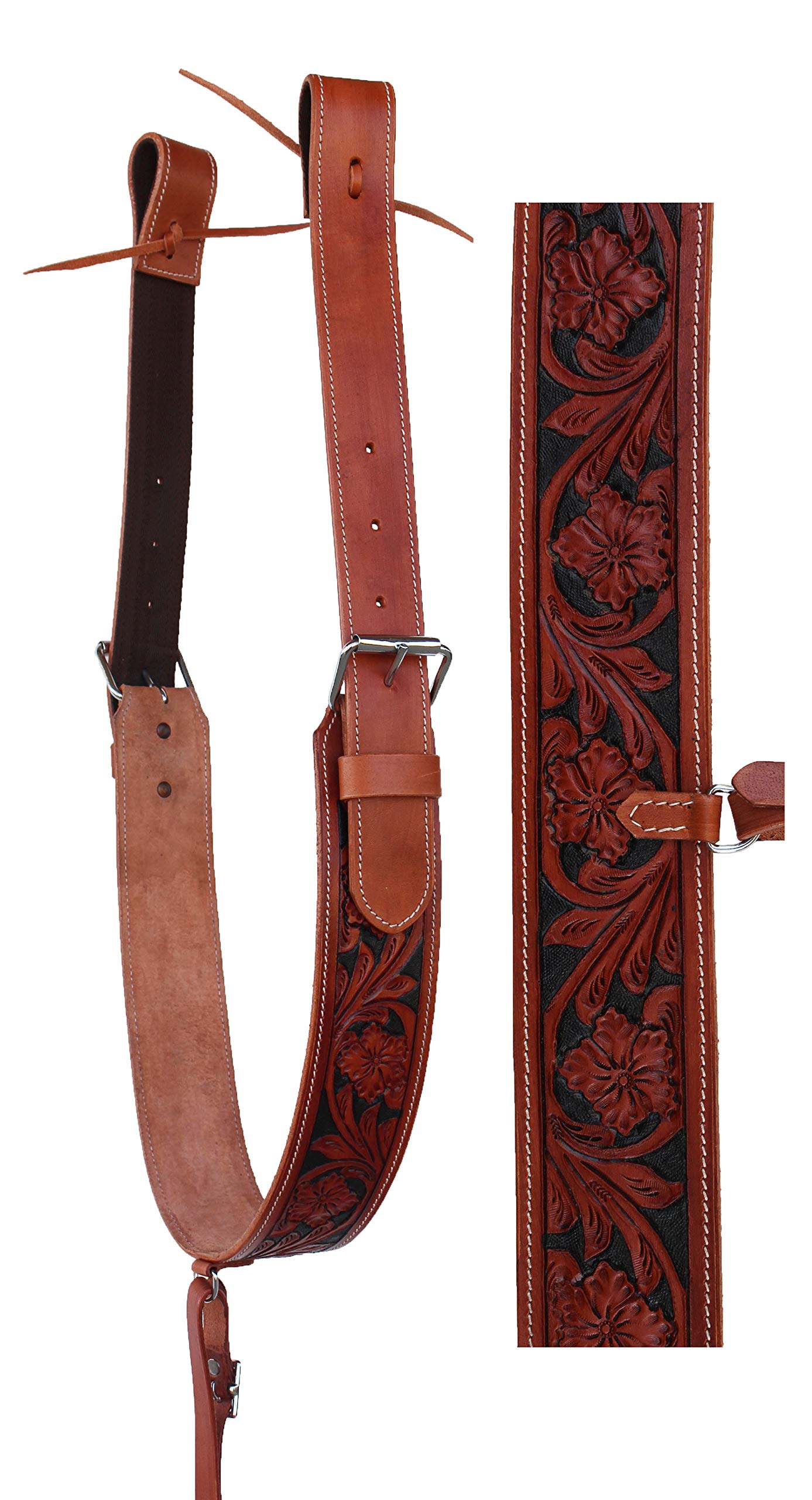 PRORIDER Horse Western Leather Tooled Back Rear Cinch Flank Girth w/Off Billets 9762A