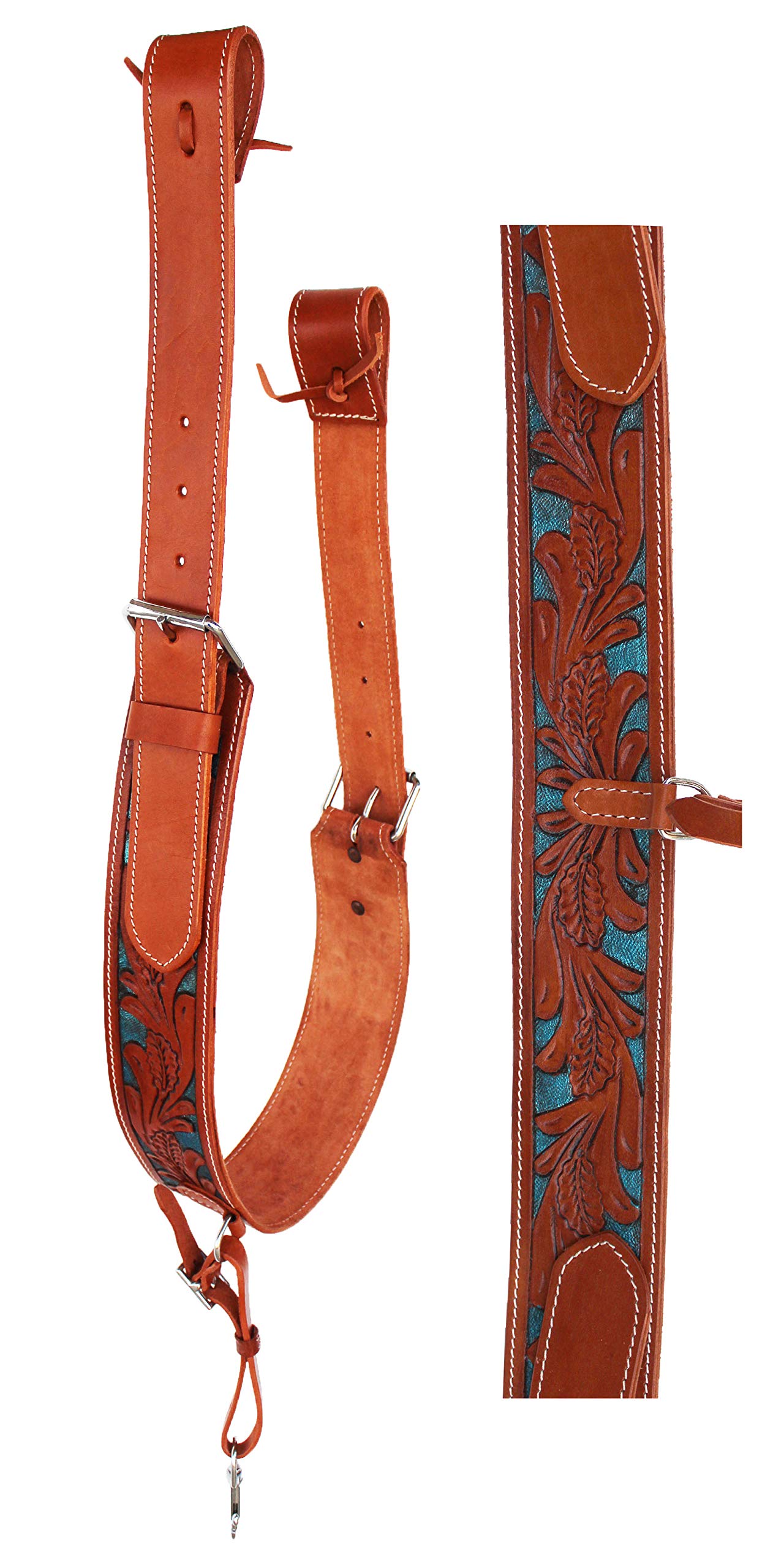 Challenger Tack Horse Western Floral Tooled Leather Rear Flank Saddle Cinch w/Billets 9778