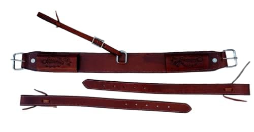 WEMBILS Horse Western Leather Complete Flank Cinch Set Primeum Leather Quality Horse Riding Equestrian Decoretive Western Rear Flank Back Cinch Girth Saddle Billets TACK Horse Cinches