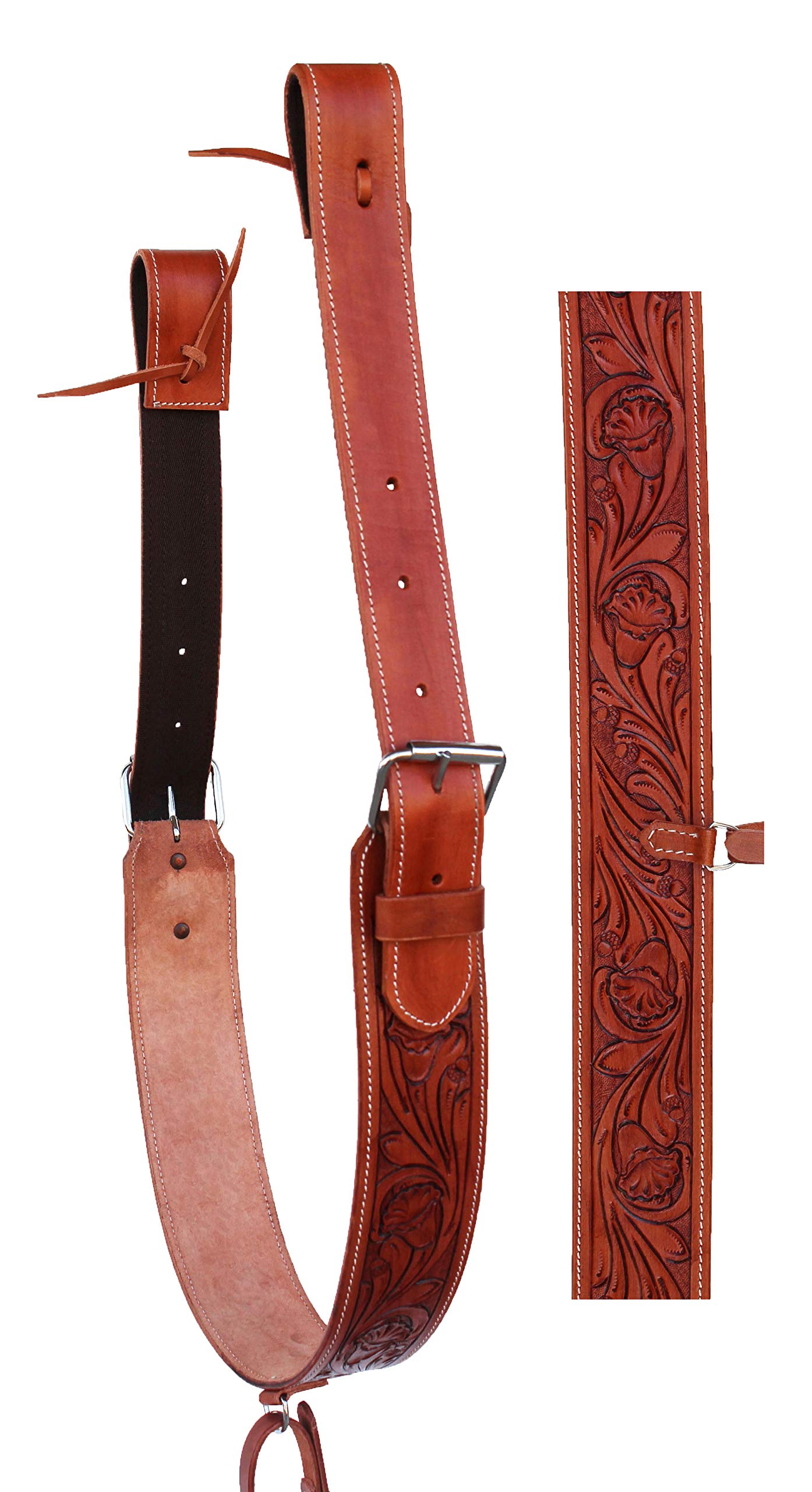 Challenger Tack Horse Western Floral Tooled Leather Rear Flank Back Saddle Cinch w/Billets 9774