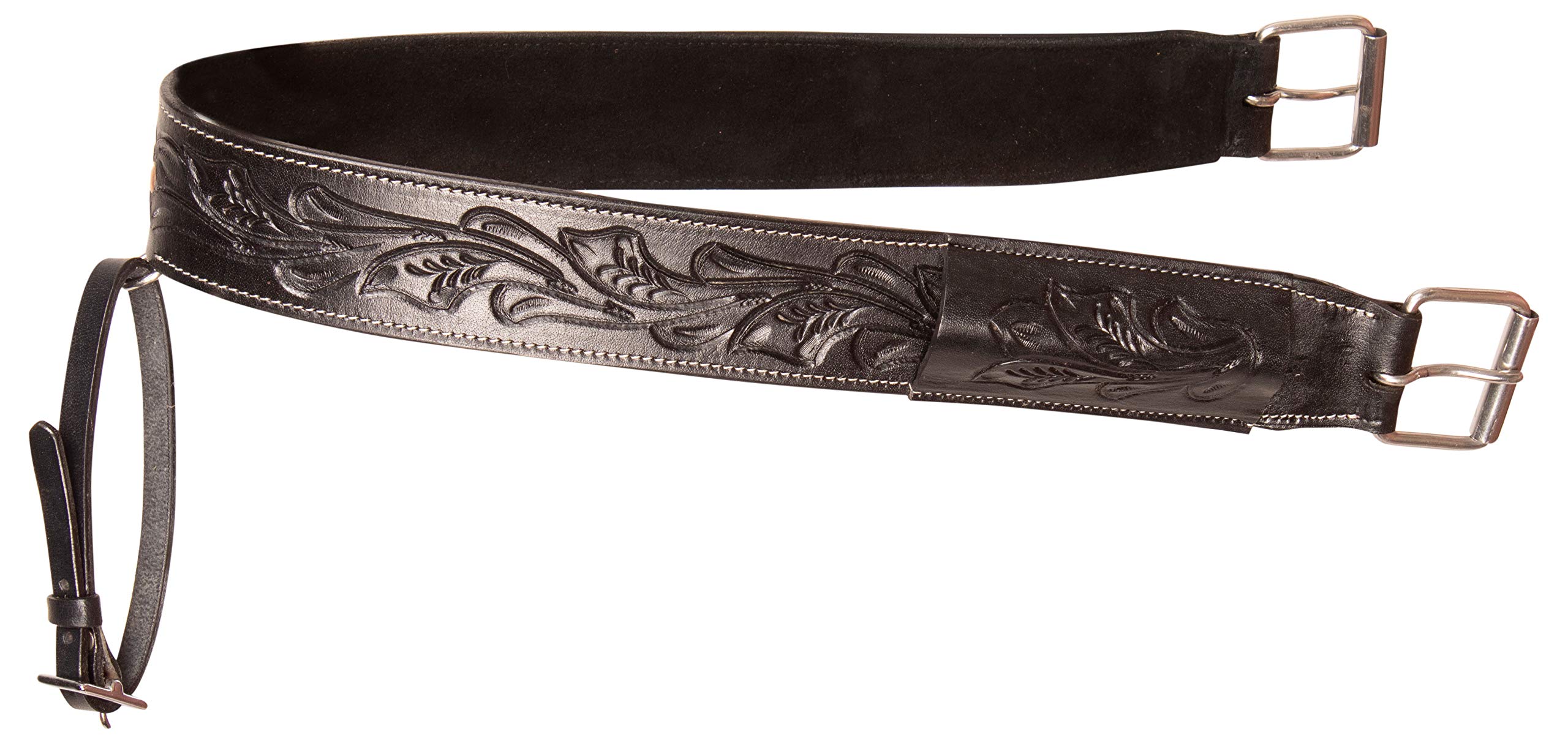 Acerugs REAR CINCHES for WESTERN SADDLES HORSE BUCKING STRAP BACK GIRTH PREMIUM SMOOTH LEATHER with BILLET KEEPERS (Black Tooled)