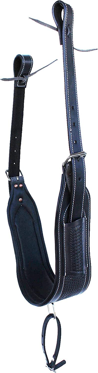 Equitack Horse Western Carved Leather Rear Flank Back Cinch Girth Saddle Billets TACK Horse Cinches Black Cinch (Leather, ‎34" L x 5" W)