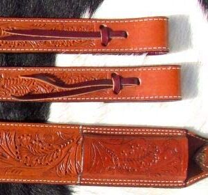 Showman 3" Wide Acorn Tooled Leather Back Cinch w/Roller Buckles