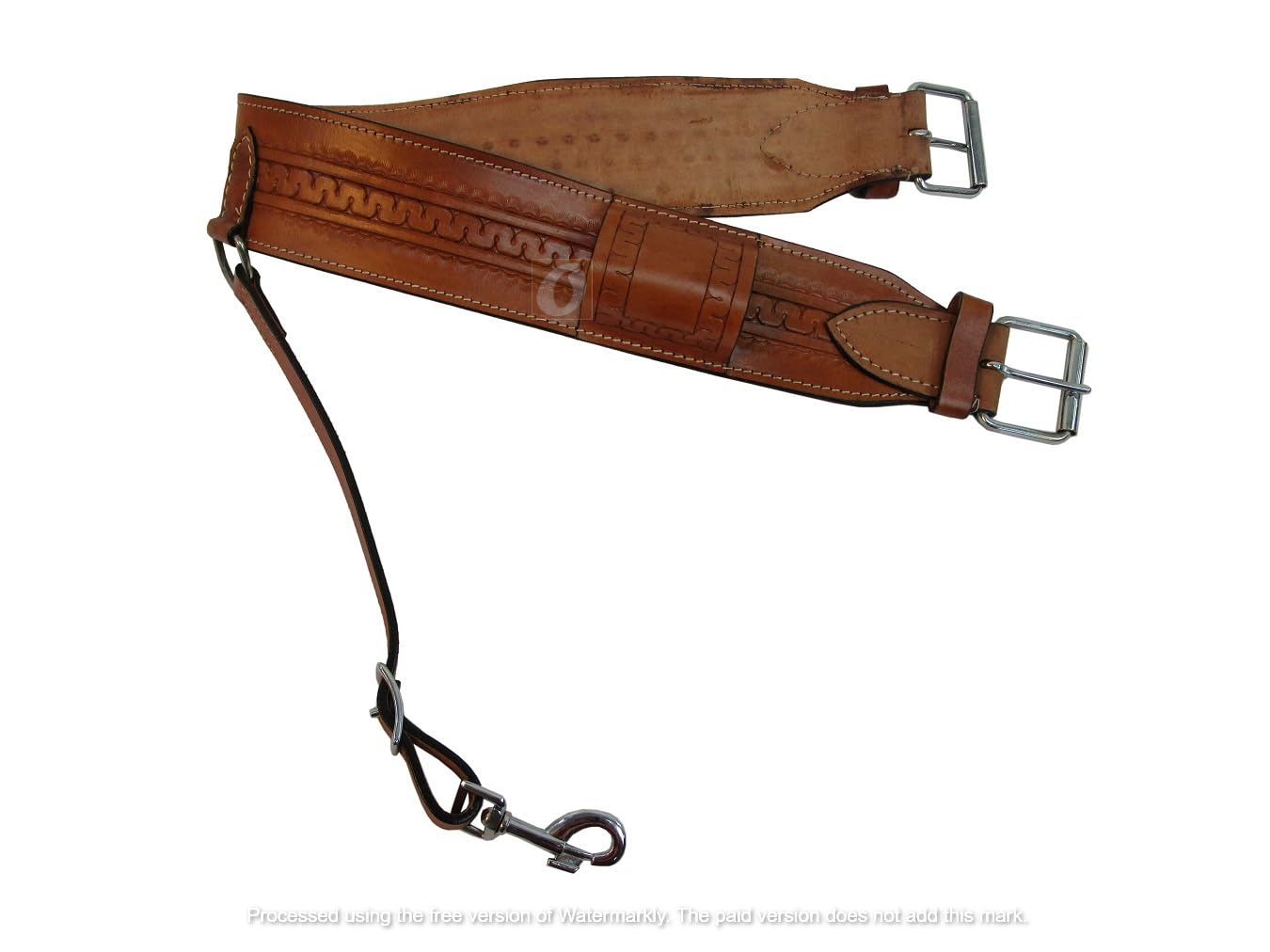 Snake Tooled Brown Leather Back Rear Cinch Flank Billet Western Horse Girth