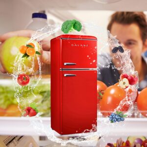 Galanz GLR46TRDER Retro Compact Refrigerator with Freezer Mini Fridge with Dual Door, Adjustable Mechanical Thermostat, 4.6 Cu Ft, Red