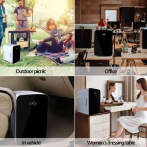 Cenow Mini Fridge for Bedroom, 10 Liter/12 Can Rapid Cooling Skincare Fridge for Cosmetics, Foods and Drinks, Portable Mini Refrigerator with AC/DC for Home, Office, Car (Black)