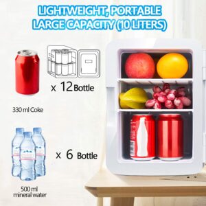 Cenow Mini Fridge for Bedroom, 10 Liter/12 Can Rapid Cooling Skincare Fridge for Cosmetics, Foods and Drinks, Portable Mini Refrigerator with AC/DC for Home, Office, Car (Black)