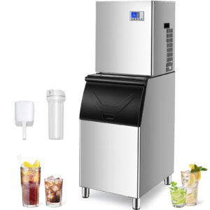 lojok commercial ice maker machine 344lbs/24h, ice maker with 24h smart appointment scheldluing ice making, industrial ice machine with 165lbs large storage bin, ice ready in 15 mins