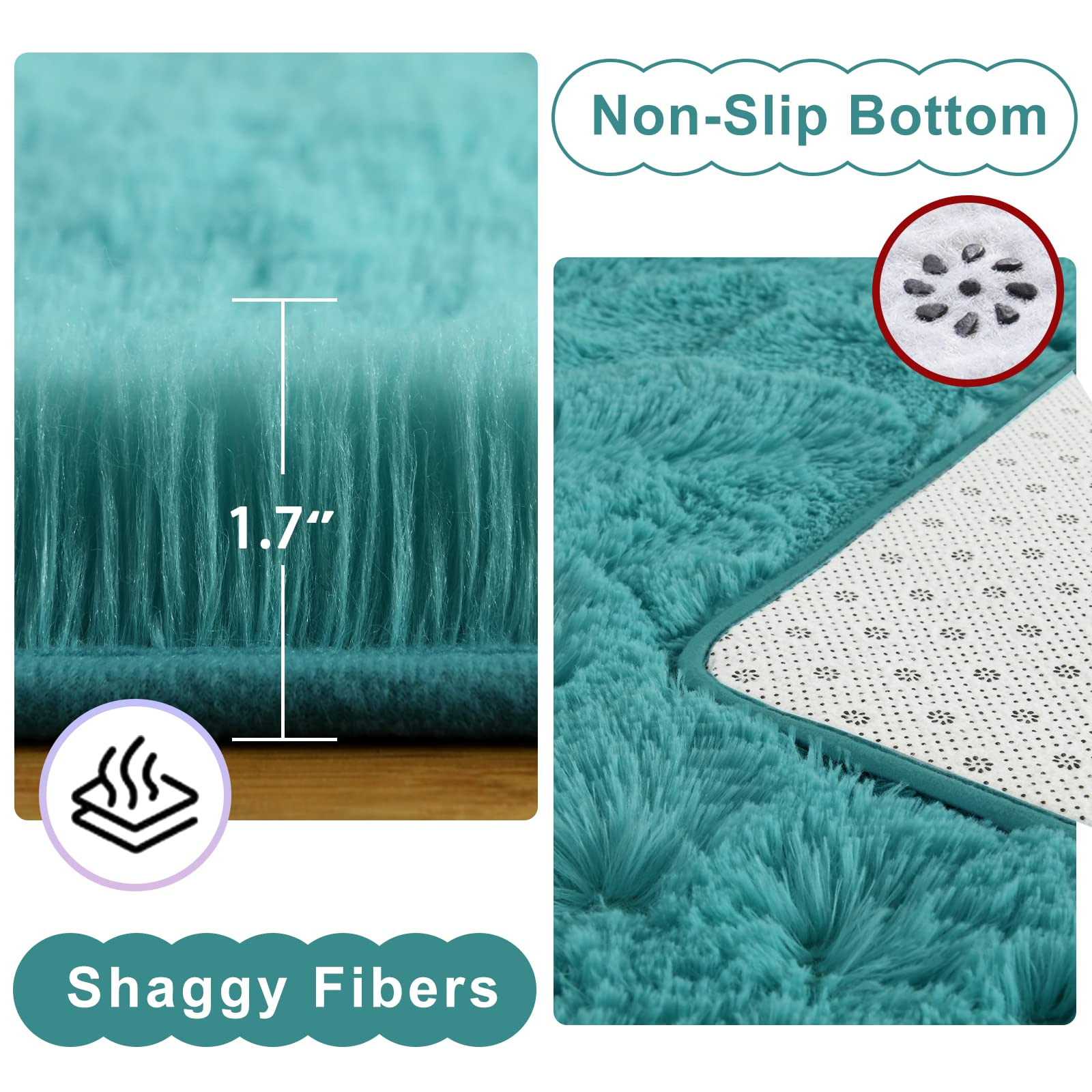 Ompaa Teal Blue 8x10 Feet Large Area Rugs Fluffy Living Room Carpet, Wall to Wall Big Shag Turquoise Rug for Bedroom Kids Playroom Classroom Nursery Home Office Decor