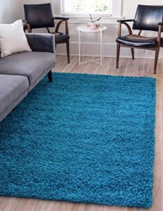 unique loom solid shag collection area rug (8' x 10' rectangle, turquoise)