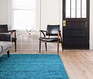 Unique Loom Solid Shag Collection Area Rug (8' x 10' Rectangle, Turquoise)