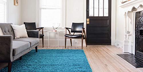 Unique Loom Solid Shag Collection Area Rug (8' x 10' Rectangle, Turquoise)