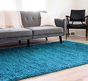 Unique Loom Solid Shag Collection Area Rug (8' x 10' Rectangle, Turquoise)