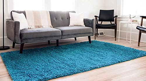 Unique Loom Solid Shag Collection Area Rug (8' x 10' Rectangle, Turquoise)