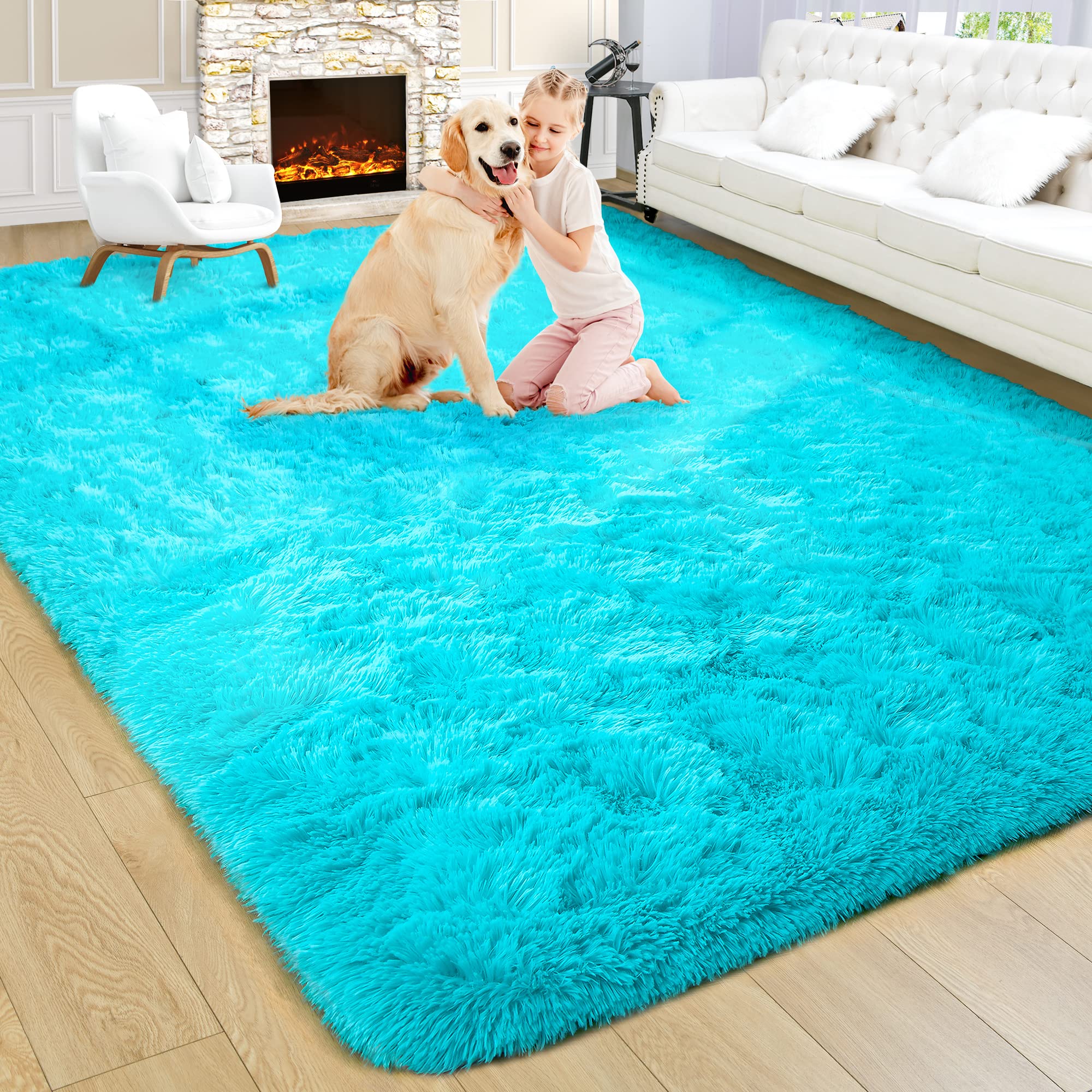 Noahas Fluffy Teal Blue Rug for Living Room 8x10 Area Rugs,Thick Plush Shag Rug,Large Living Room Rugs,Big Fuzzy Carpet,Shaggy Rugs for Bedroom,Soft Comfy Kids Rugs Nursery Rug Living Room Decor