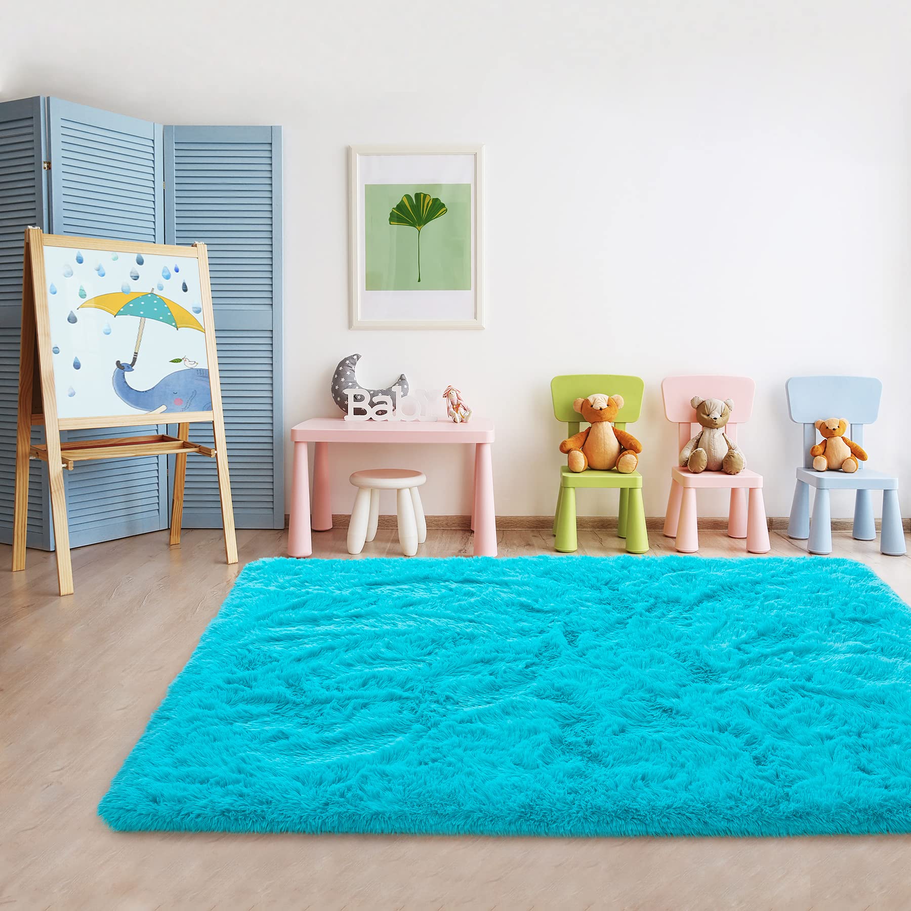 Noahas Fluffy Teal Blue Rug for Living Room 8x10 Area Rugs,Thick Plush Shag Rug,Large Living Room Rugs,Big Fuzzy Carpet,Shaggy Rugs for Bedroom,Soft Comfy Kids Rugs Nursery Rug Living Room Decor