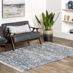 nuLOOM Brooke Shag Tasseled Area Rug - 8x11 Shag Area Rug Casual Light Blue/Ivory Rugs for Living Room Bedroom Dining Room Nursery