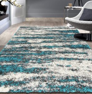 rugshop contemporary abstract design plush shag area rug 7'10" x 10' turquoise