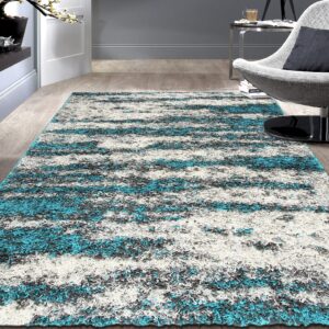 Rugshop Contemporary Abstract Design Plush Shag Area Rug 7'10" x 10' Turquoise