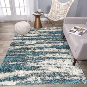 Rugshop Contemporary Abstract Design Plush Shag Area Rug 7'10" x 10' Turquoise