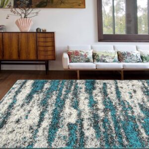 Rugshop Contemporary Abstract Design Plush Shag Area Rug 7'10" x 10' Turquoise