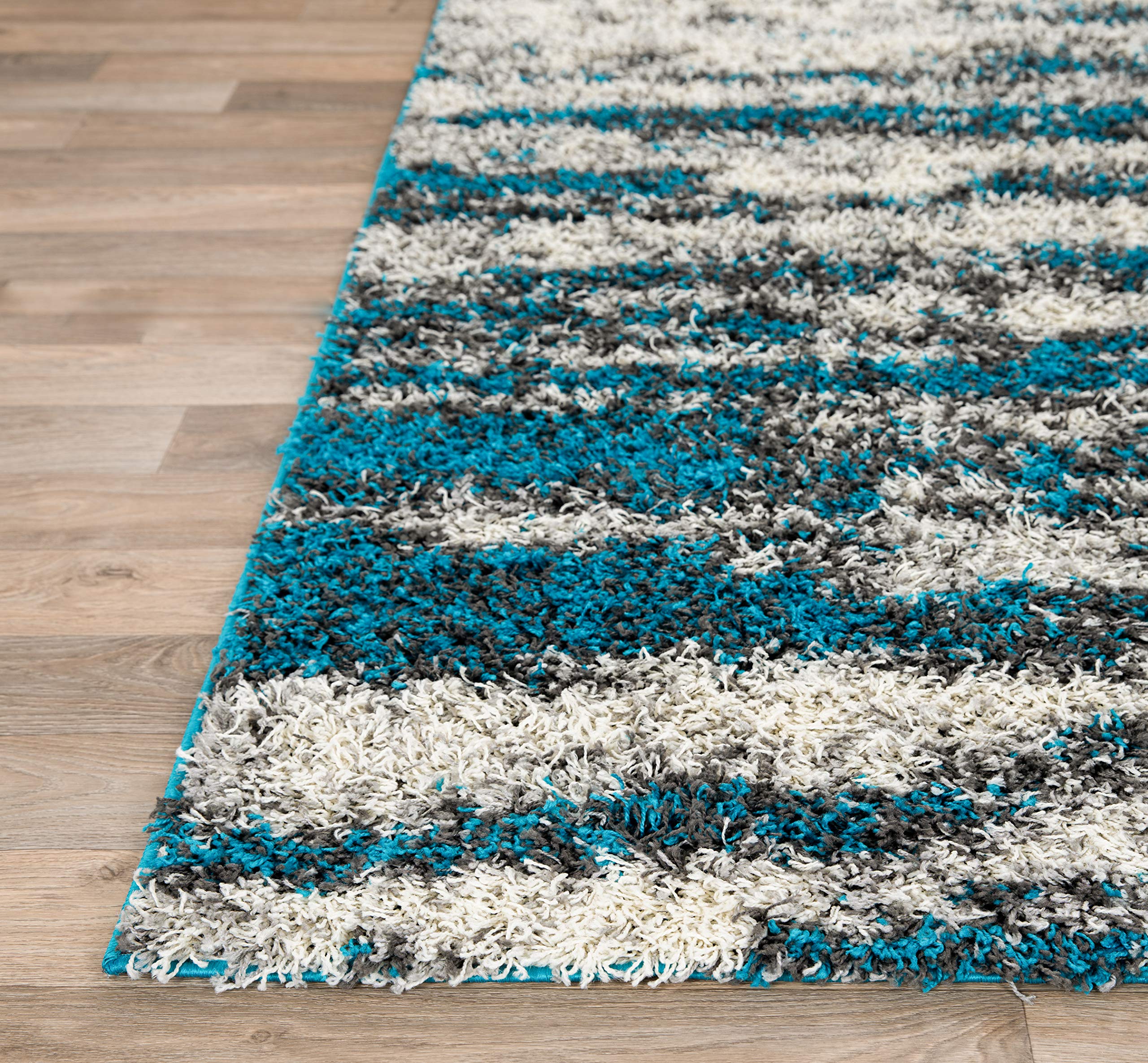 Rugshop Contemporary Abstract Design Plush Shag Area Rug 7'10" x 10' Turquoise