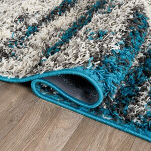 Rugshop Contemporary Abstract Design Plush Shag Area Rug 7'10" x 10' Turquoise