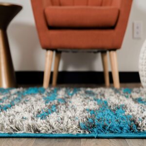 Rugshop Contemporary Abstract Design Plush Shag Area Rug 7'10" x 10' Turquoise