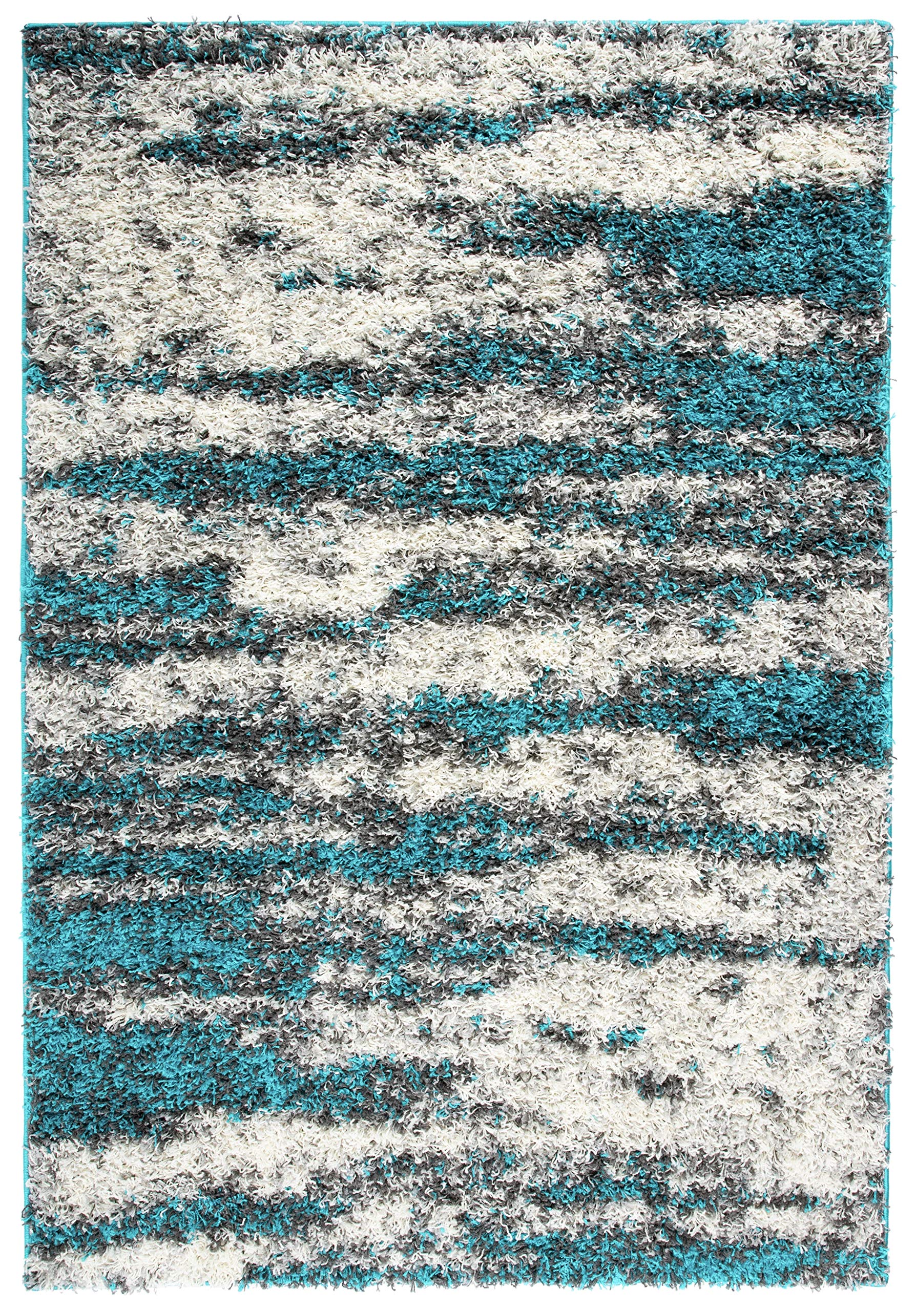 Rugshop Contemporary Abstract Design Plush Shag Area Rug 7'10" x 10' Turquoise