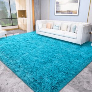 Merelax Soft Modern Indoor Large Shaggy Rug for Livingroom Bedroom Dorm Kids Room Home Decorative, Non-Slip Plush Fluffy Furry Fur Area Rugs Comfy Nursery Accent Floor Carpet 8x10 Feet, Teal Blue