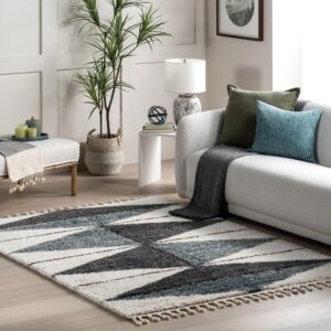 nuloom kali geometric 9x12 shag area rug for living room bedroom dining room nursery kitchen, navy