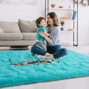 Rostyle Fluffy Teal Blue 5x8 Area Rugs for Living Room,Large Living Room Carpet,Big Shaggy Rugs for Bedroom,Thick Fuzzy Dorm Rug,Soft Indoor Floor Rug for Kids Room Decor Aesthetic