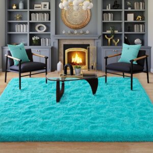 Rostyle Fluffy Teal Blue 5x8 Area Rugs for Living Room,Large Living Room Carpet,Big Shaggy Rugs for Bedroom,Thick Fuzzy Dorm Rug,Soft Indoor Floor Rug for Kids Room Decor Aesthetic