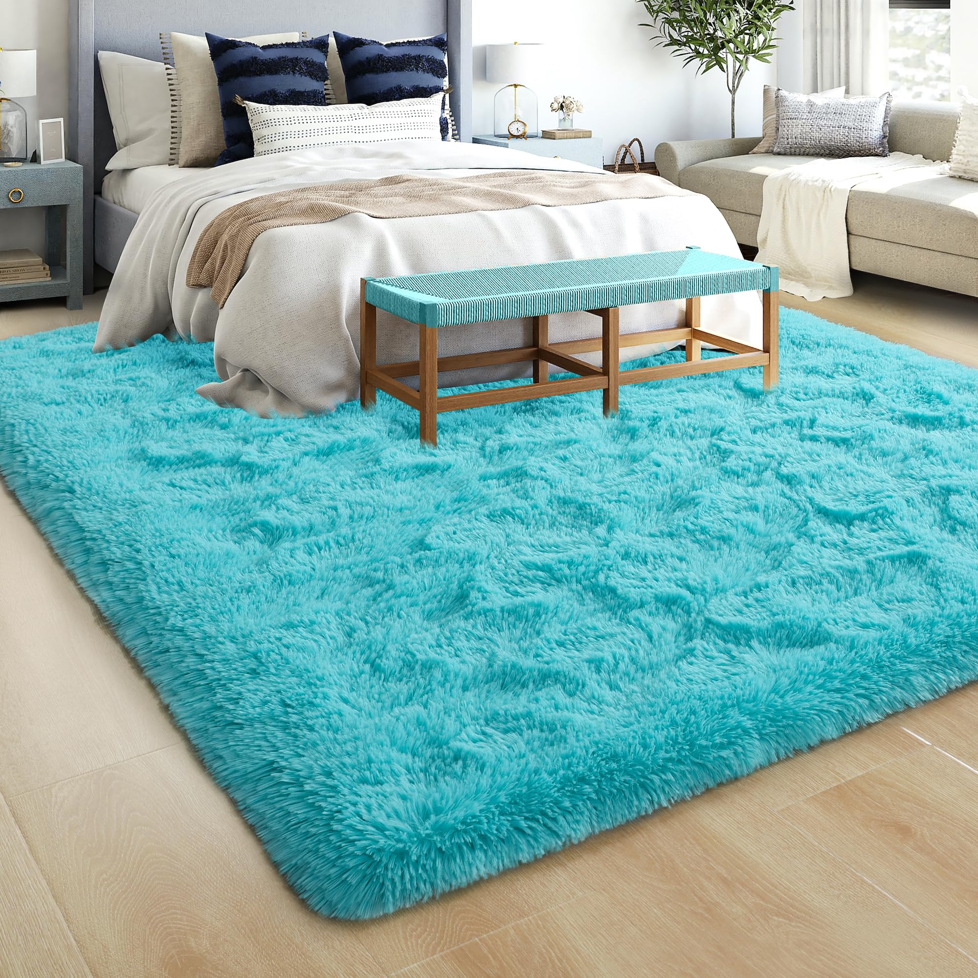 Rostyle Fluffy Teal Blue 5x8 Area Rugs for Living Room,Large Living Room Carpet,Big Shaggy Rugs for Bedroom,Thick Fuzzy Dorm Rug,Soft Indoor Floor Rug for Kids Room Decor Aesthetic