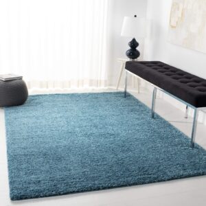 safavieh august shag collection area rug - 8' x 10', turquoise, solid design, non-shedding & easy care, 1.2-inch thick ideal for high traffic areas in living room, bedroom (aug900k)