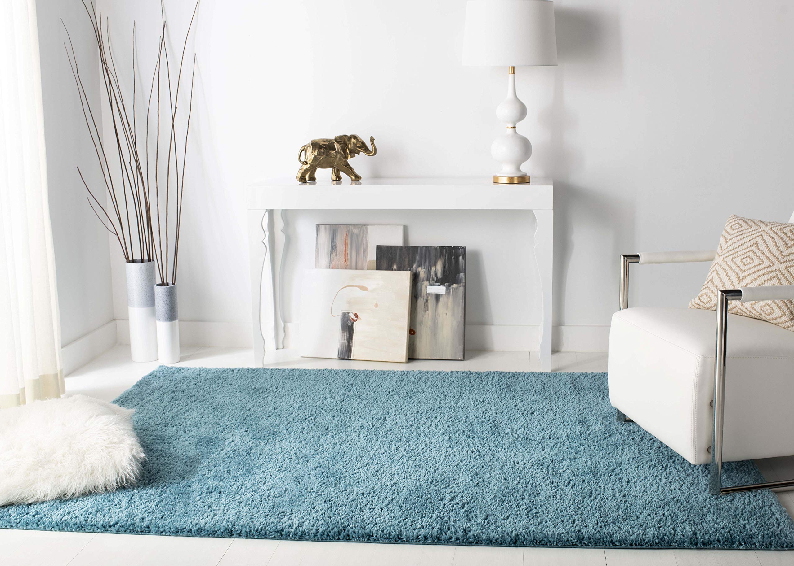 SAFAVIEH August Shag Collection Area Rug - 8' x 10', Turquoise, Solid Design, Non-Shedding & Easy Care, 1.2-inch Thick Ideal for High Traffic Areas in Living Room, Bedroom (AUG900K)